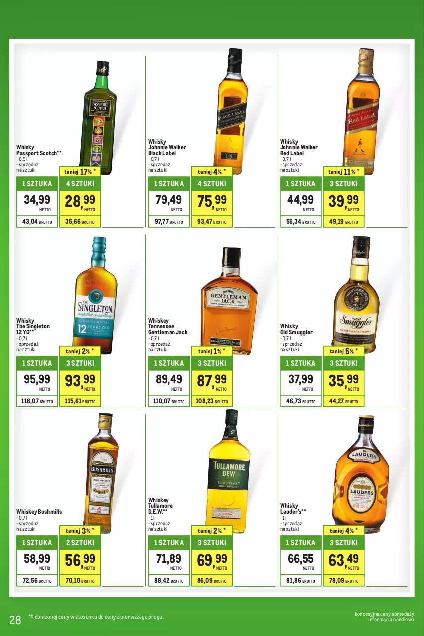 Gazetka promocyjna Makro - Kupujesz więcej płacisz mniej - oferta z alkoholem - ważna 01.06 do 30.06.2023 - strona 28 - produkty: Bushmills, Johnnie Walker, Lack, Passport Scotch, Por, Sport, Whiskey, Whisky