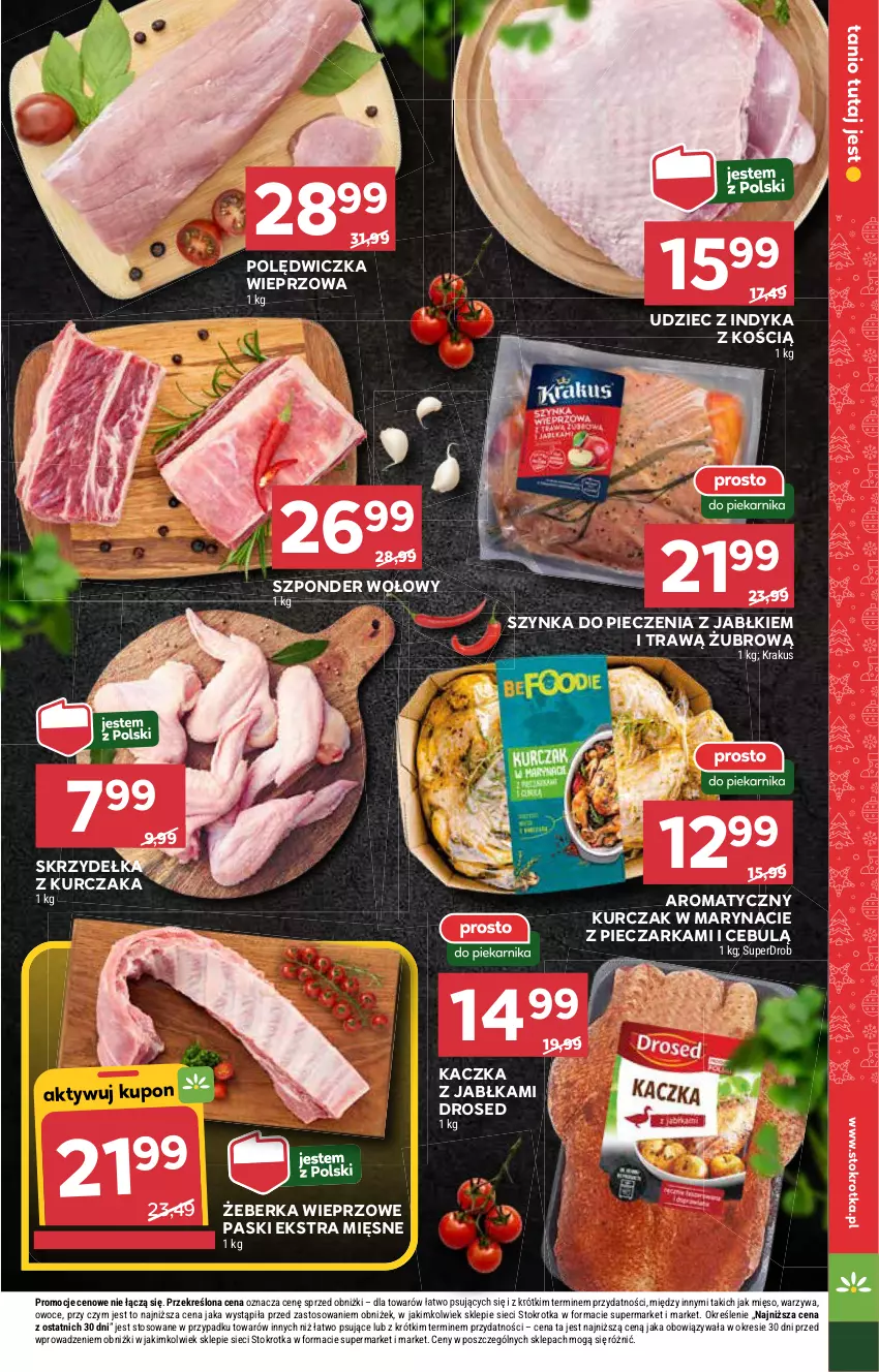 Gazetka promocyjna Stokrotka - Market - ważna 19.12 do 27.12.2024 - strona 9 - produkty: Jabłka, Kaczka, Krakus, Kurczak, Mięso, Owoce, Piec, Pieczarka, Polędwiczka wieprzowa, Skrzydełka z kurczaka, Szponder wołowy, Szynka, Udziec z indyka, Warzywa