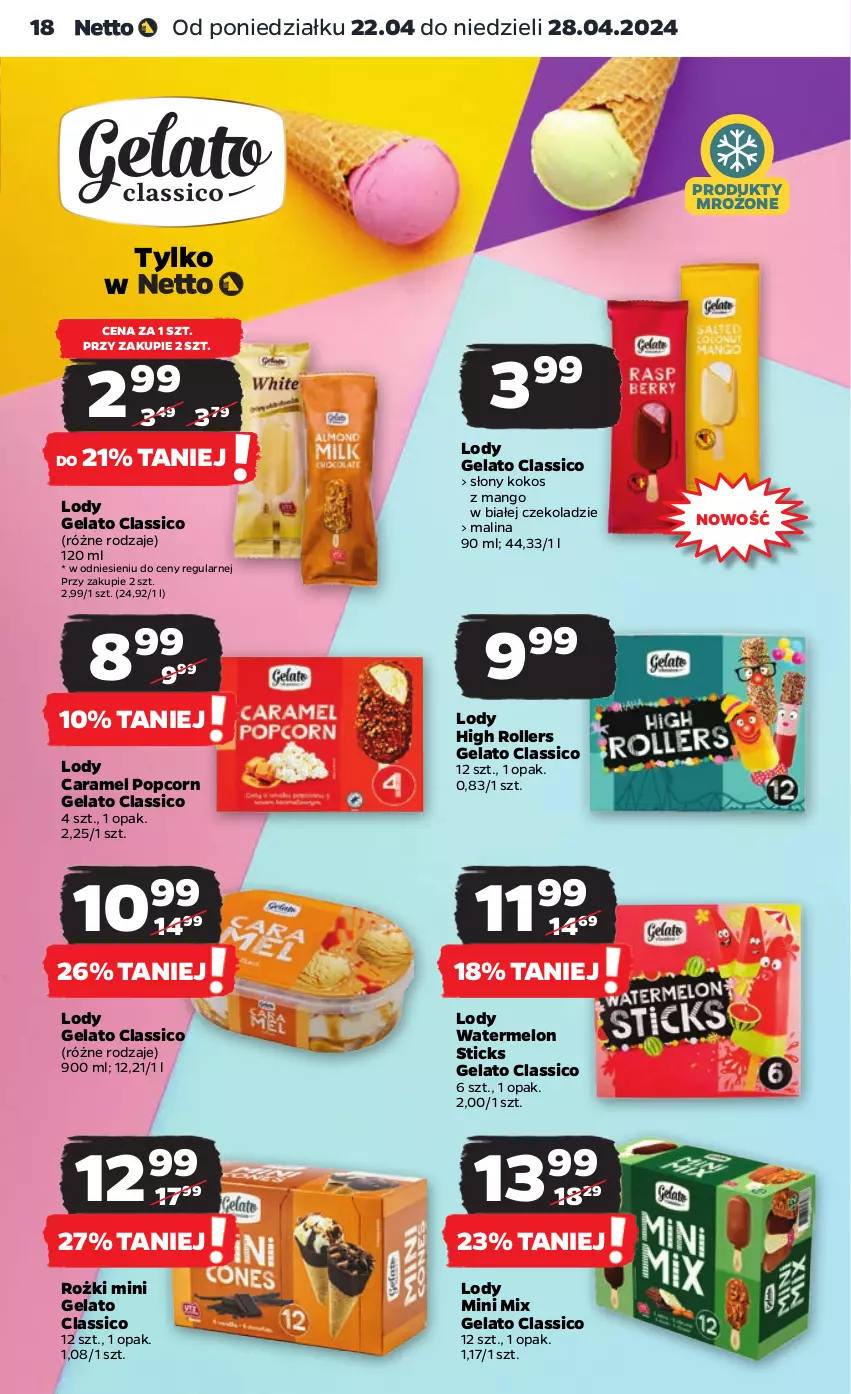 Gazetka promocyjna Netto - Artykuły spożywcze - ważna 22.04 do 28.04.2024 - strona 18 - produkty: Kokos, Lody, Mango, Melon, Popcorn, Produkty mrożone, Roller