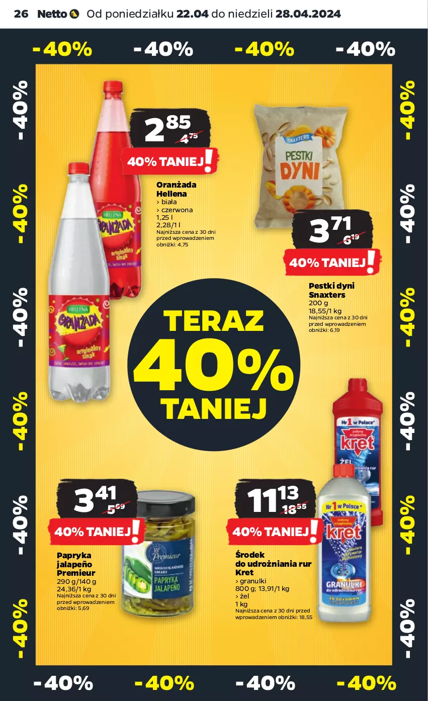 Gazetka promocyjna Netto - Artykuły spożywcze - ważna 22.04 do 28.04.2024 - strona 26 - produkty: Gra, Hellena, Kret, Oranżada, Papryka, Pestki dyni, Tera