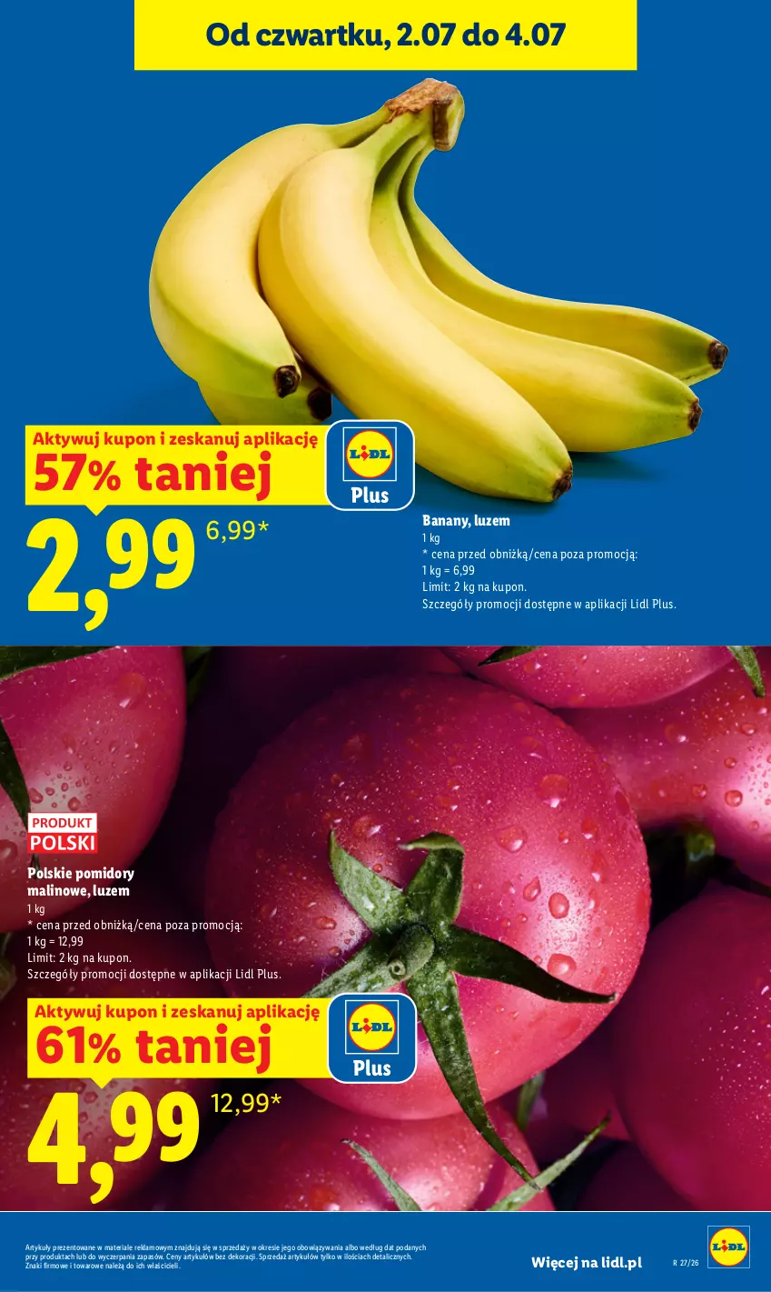 Gazetka promocyjna Lidl - Gazetka ważna od 2.07 do 4.07 - ważna 02.07 do 04.07.2026 - strona 13 - produkty: Banany, Pomidory