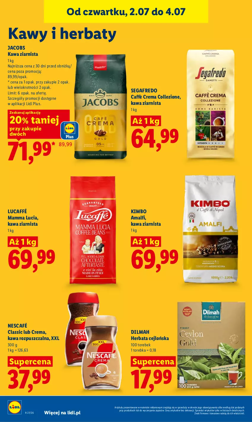 Gazetka promocyjna Lidl - Gazetka ważna od 2.07 do 4.07 - ważna 02.07 do 04.07.2026 - strona 80 - produkty: Dilmah, Herbata, Jacobs, Kawa, Kawa rozpuszczalna, Kawa ziarnista, Nescafé, Segafredo, Torebka