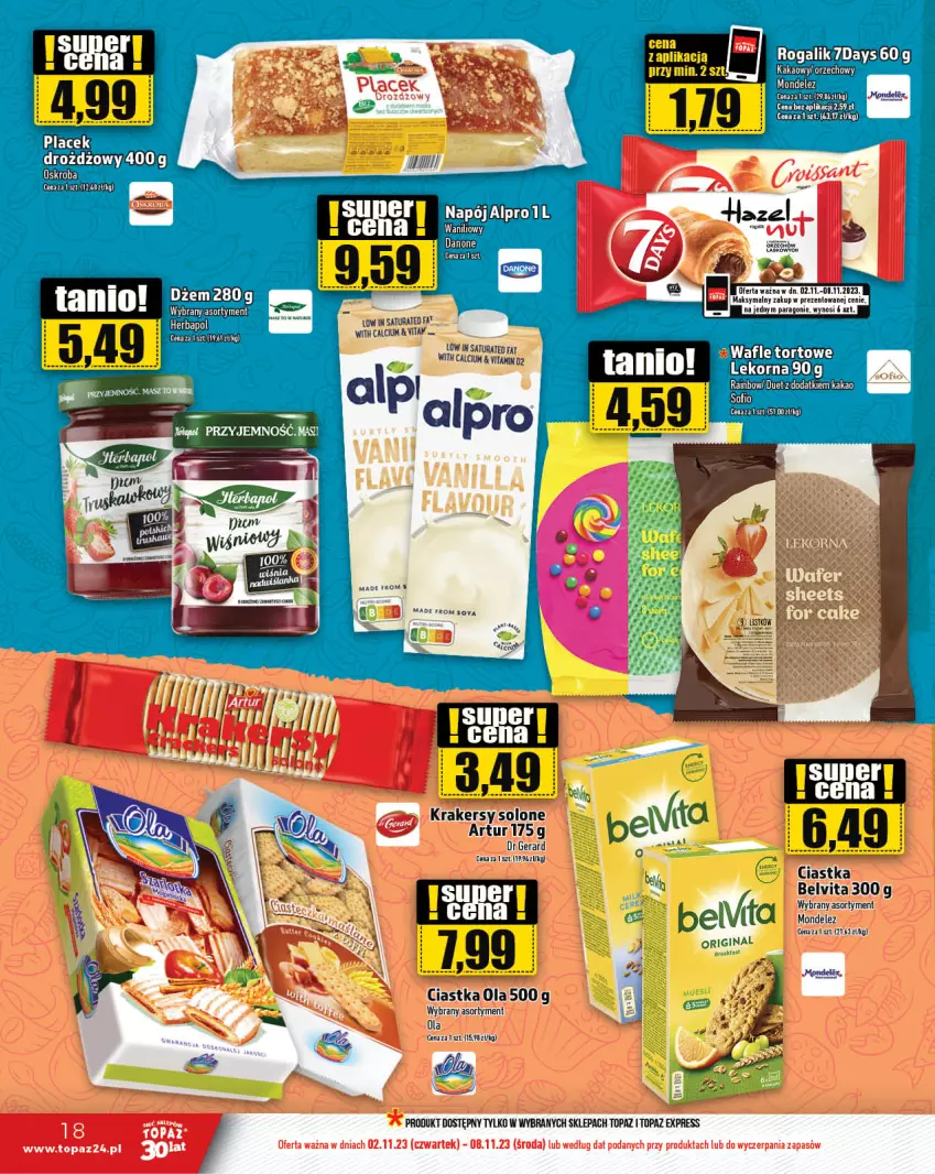 Gazetka promocyjna Topaz - Gazetka - ważna 02.11 do 08.11.2023 - strona 18 - produkty: Artur, BelVita, Calcium, Ciastka, Dżem, Fa, Herbapol, Kakao, Rogal, Top