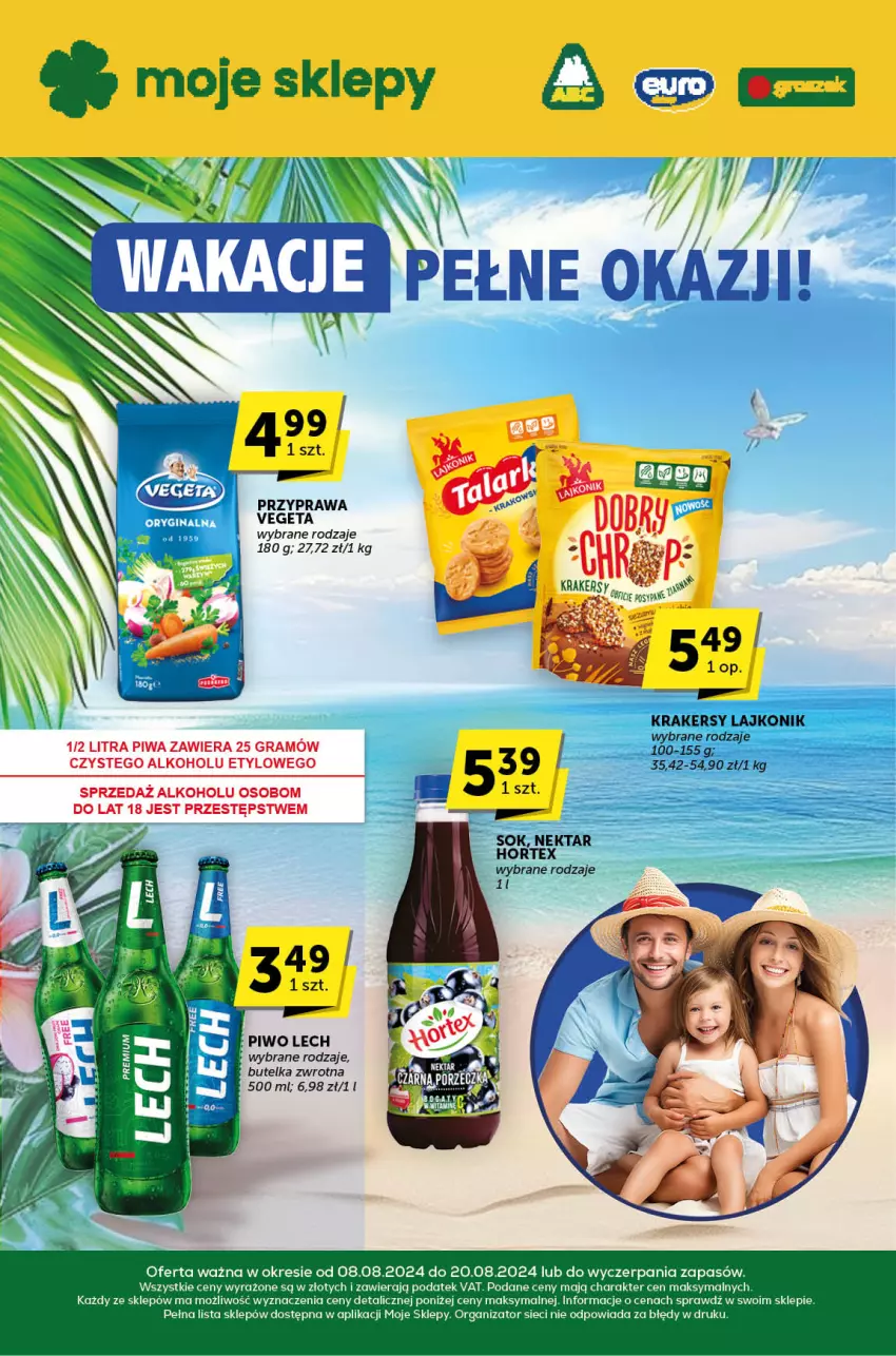 Gazetka promocyjna ABC - ważna 08.08 do 20.08.2024 - strona 1 - produkty: Gra, Hortex, Krakersy, Lajkonik, Nektar, Piwa, Piwo, Sok, Vegeta