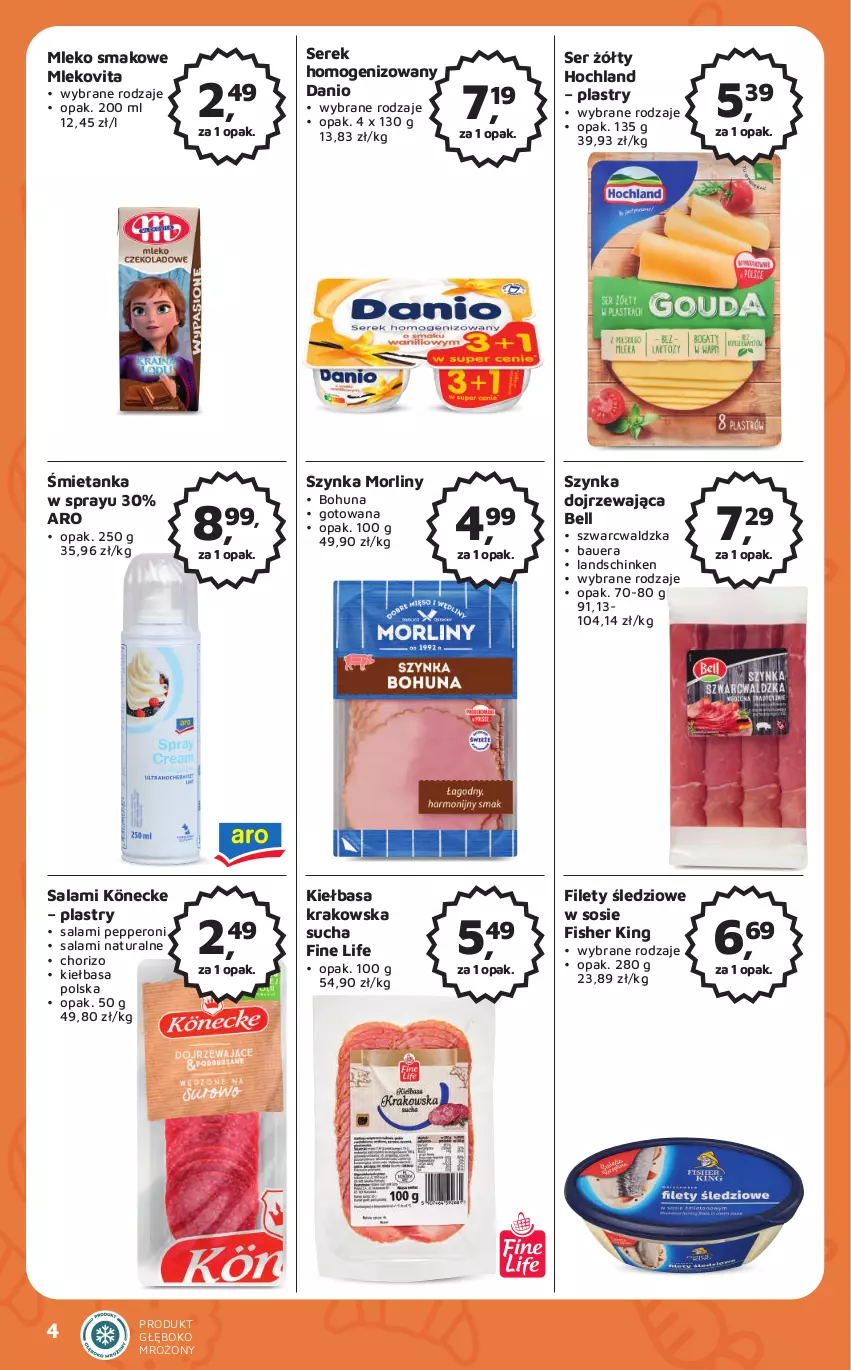 Gazetka promocyjna Odido - Gazetka - ważna 06.10 do 19.10.2023 - strona 4 - produkty: Bell, Danio, Hochland, Kiełbasa, Kiełbasa krakowska, Mleko, Mleko smakowe, Mlekovita, Morliny, Salami, Ser, Serek, Serek homogenizowany, Sos, Szynka