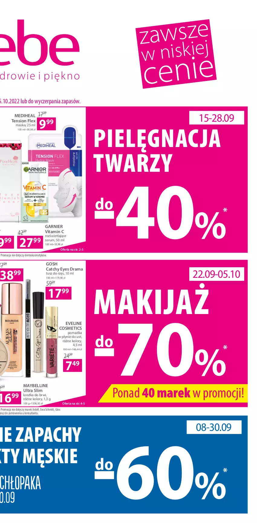 Gazetka promocyjna Hebe - Gazetka - ważna 22.09 do 05.10.2022 - strona 3 - produkty: Always, Bell, Bourjois, Dell, Dermika, Eveline, Ewa Schmitt, Fa, Garnier, Gosh, Gra, Kredka, Kredka do brwi, Makijaż, Maska, Maybelline, Nacomi, Paleta, Podkład, Podkład do twarzy, Puder, Pur, PureHeals, Quiz, Rama, Rum, Ser, Serum, Tonik, Tusz