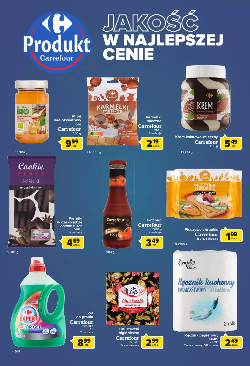 Gazetka promocyjna Carrefour - Gazetka Globi - ważna 15.02 do 21.02.2022 - strona 4 - produkty: Chrupki, Chusteczki, Kakao, Ketchup, Miód, Papier, Piec, Pieczywo, Pieczywo chrupkie, Piernik, Pierniki w czekoladzie, Ręcznik, Rolki