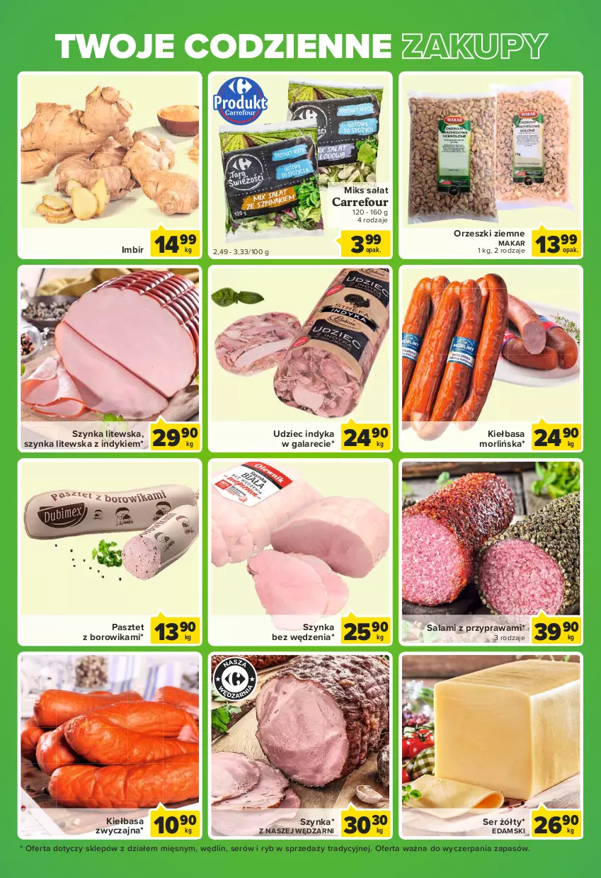 Gazetka promocyjna Carrefour - Gazetka Globi - ważna 15.02 do 21.02.2022 - strona 5 - produkty: Edam, Gala, Imbir, Kiełbasa, Orzeszki, Orzeszki ziemne, Pasztet, Salami, Sałat, Ser, Szynka