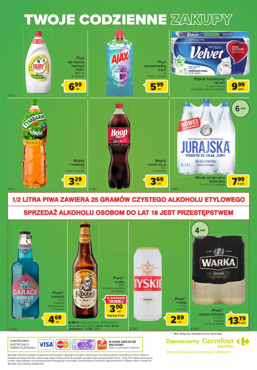 Gazetka promocyjna Carrefour - Gazetka Globi - ważna 15.02 do 21.02.2022 - strona 6 - produkty: Ajax, Do mycia naczyń, Fa, Fairy, Gra, Hoop, Kosz, Kozel, Napój, Papier, Papier toaletowy, Piwa, Piwo, Płyn do mycia, Płyn do mycia naczyń, Rolki, Stek, Tymbark, Tyskie, Velvet, Warka, Woda, Woda mineralna