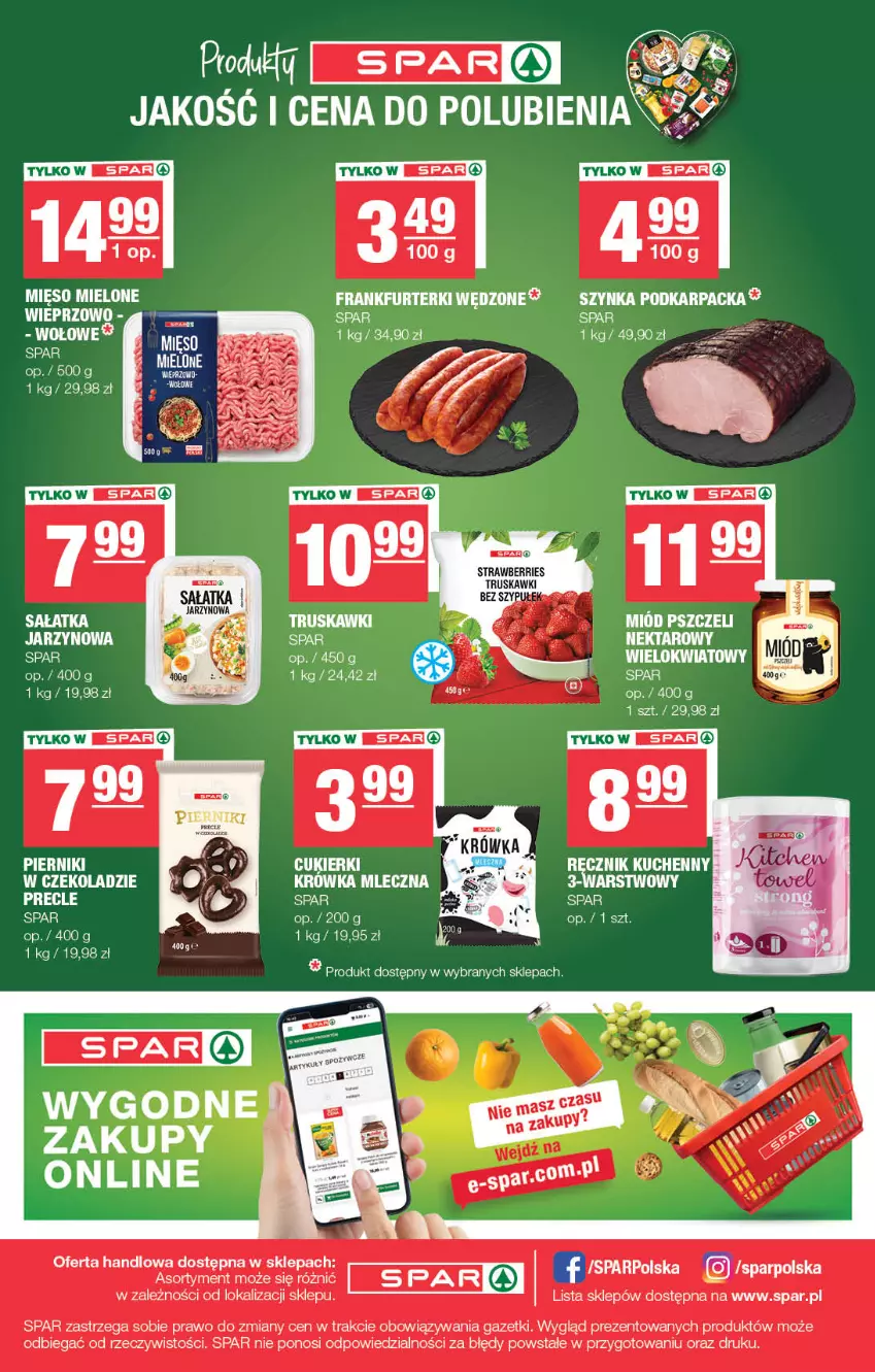 Gazetka promocyjna Spar - Spar - ważna 16.11 do 26.11.2025 - strona 8 - produkty: Frankfurterki, Karp, Mięso, Mięso mielone, Miód, Nektar, Piernik, Precle, Szynka, Truskawki