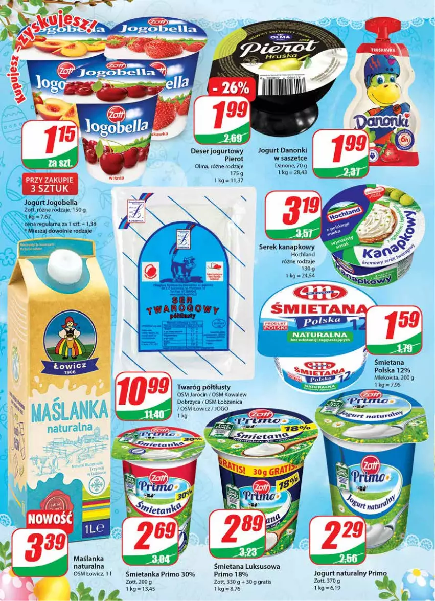 Gazetka promocyjna Dino - Gazetka - ważna 13.04 do 19.04.2022 - strona 14 - produkty: Bell, Bella, Danone, Danonki, Deser, Gra, Hochland, HP, Jogobella, Jogurt, Jogurt naturalny, Maślanka, Olma, Ser, Serek, Serek kanapkowy, Twaróg, Twaróg półtłusty, Zott