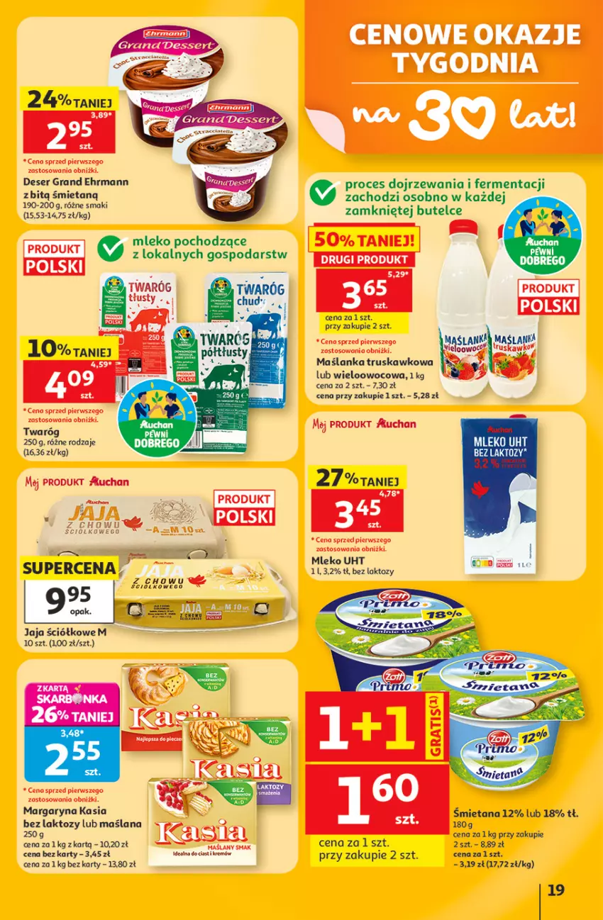 Gazetka promocyjna Auchan - Gazetka 30 Lat Hipermarket Auchan - ważna 11.06 do 17.06.2026 - strona 19 - produkty: Deser, Gra, Jaja, Kasia, LANA, Margaryna, Maślanka, Mleko, Ser, Twaróg