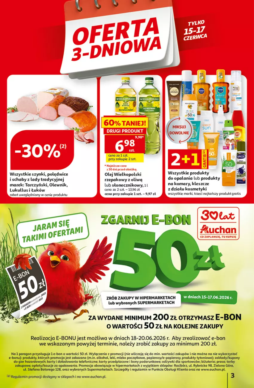 Gazetka promocyjna Auchan - Gazetka 30 Lat Hipermarket Auchan - ważna 11.06 do 17.06.2026 - strona 3 - produkty: Fa, Gra, Mleko, Olej, Olewnik, Papier, Por, Sport, Tarczyński, Telefon