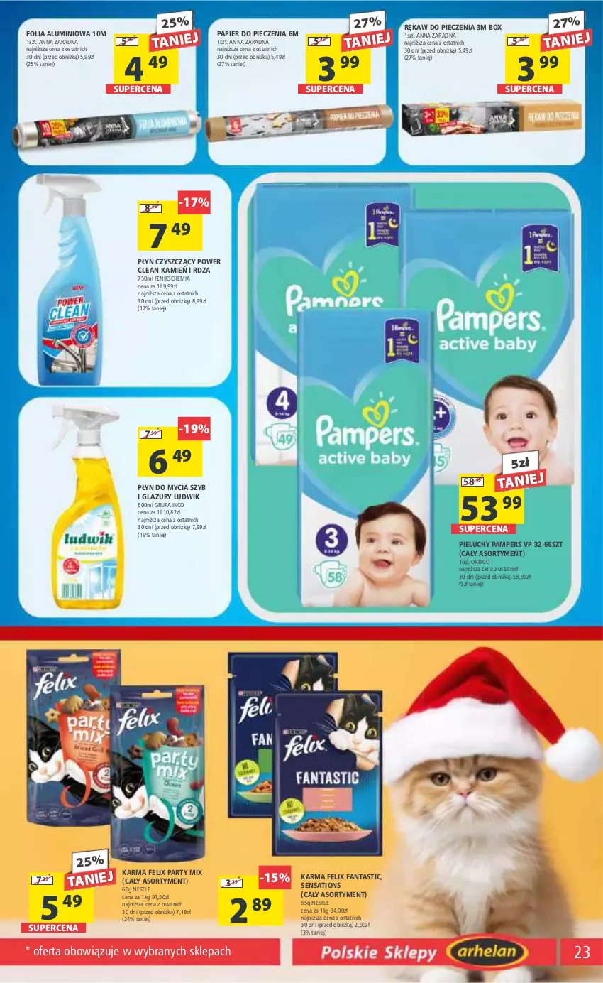 Gazetka promocyjna Arhelan - Gazetka - ważna 01.12 do 10.12.2023 - strona 23 - produkty: BIC, Fa, Fanta, Felix, Folia aluminiowa, Lazur, Ludwik, Pampers, Papier, Papier do pieczenia, Piec, Pieluchy, Płyn do mycia, Rękaw do pieczenia, Sati