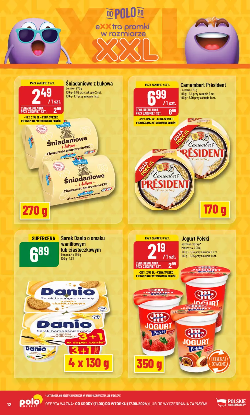 Gazetka promocyjna PoloMarket - Gazetka pomocyjna - ważna 11.09 do 17.09.2024 - strona 12 - produkty: Camembert, Danio, Danone, Jogurt, Mleko, Mlekovita, Ser, Serek