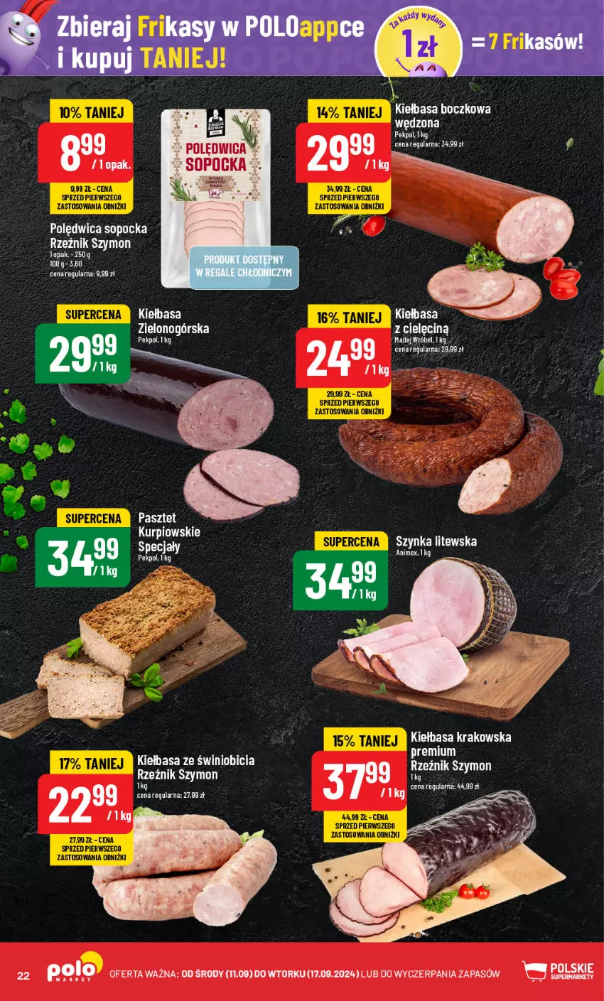 Gazetka promocyjna PoloMarket - Gazetka pomocyjna - ważna 11.09 do 17.09.2024 - strona 22 - produkty: BIC, Kiełbasa, Kiełbasa krakowska, Madej Wróbel, Pasztet, Pekpol, Polędwica, Por, Szynka