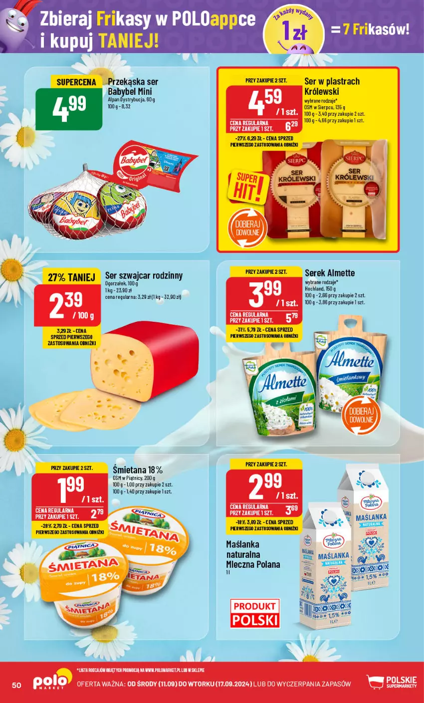 Gazetka promocyjna PoloMarket - Gazetka pomocyjna - ważna 11.09 do 17.09.2024 - strona 50 - produkty: Almette, Hochland, Królewski, LANA, Maślanka, Ser, Serek