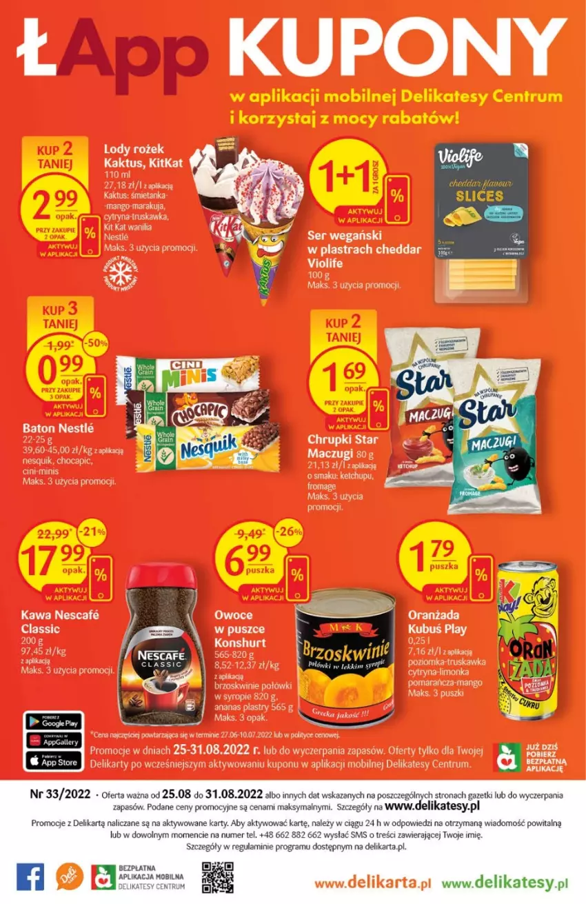 Gazetka promocyjna Delikatesy Centrum - Gazetka DC33 - ważna 25.08 do 31.08.2022 - strona 32 - produkty: Ananas, Baton, Cheddar, Chrupki, Kaktus, Kawa, Ketchup, Kit Kat, Kubuś, Limonka, Lody, Mango, Mobil, Nesquik, Owoce, Rum, Ryż, Ser, Syrop