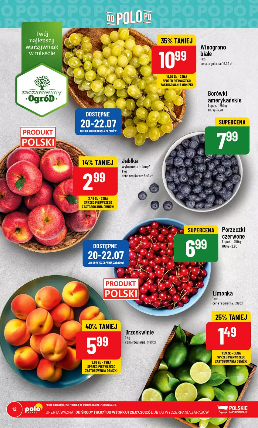 Gazetka promocyjna PoloMarket - Gazetka pomocyjna - ważna 19.07 do 25.07.2023 - strona 12 - produkty: Brzoskwinie, Jabłka, Limonka, Ogród, Por, Porzeczki czerwone, Ser, Top, Wino