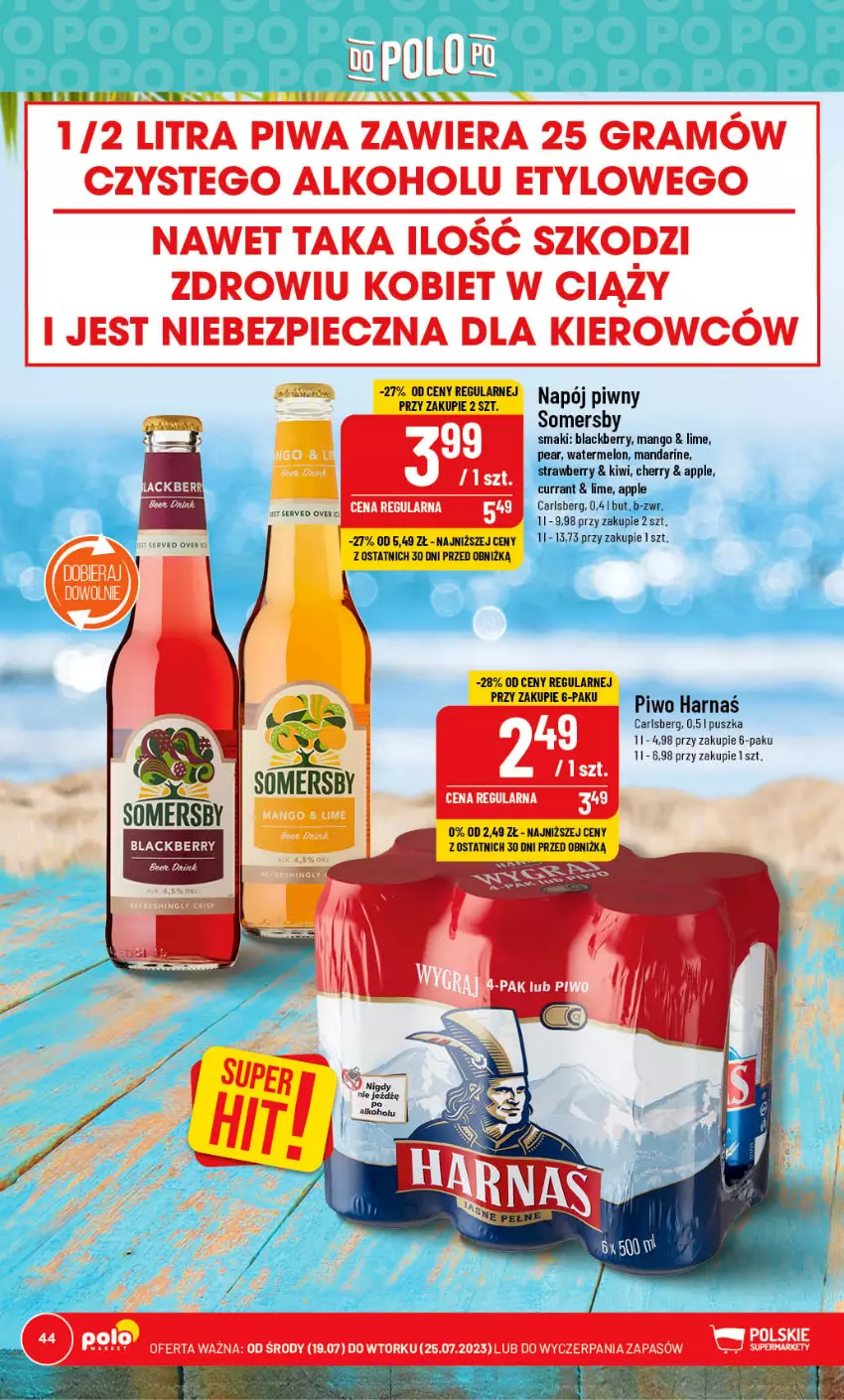 Gazetka promocyjna PoloMarket - Gazetka pomocyjna - ważna 19.07 do 25.07.2023 - strona 44 - produkty: Carlsberg, Gra, Harnaś, Kiwi, Lack, Mango, Melon, Napój, Piec, Piwa, Piwo, Somersby