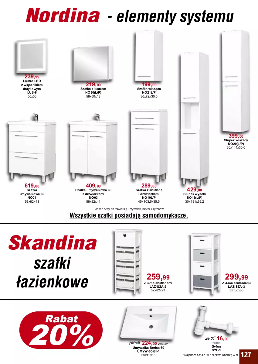 Gazetka promocyjna Bodzio - ważna 01.04 do 30.06.2024 - strona 127 - produkty: Drzwi, Lustro, Lustro LED, Słupek, Słupek wiszący, Słupek wysoki, Sok, Syfon, Szafka, Szafka umywalkowa, Szafka z lustrem, Umywalka