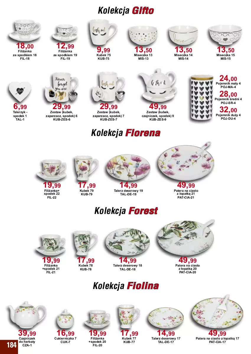 Gazetka promocyjna Bodzio - ważna 01.04 do 30.06.2024 - strona 184 - produkty: Cukier, Deser, Filiżanka, Kubek, Miseczka, Patera na ciasto, Pojemnik, Ser, Talerz, Talerz deserowy, Talerzyk, Tera, Zaparzacz