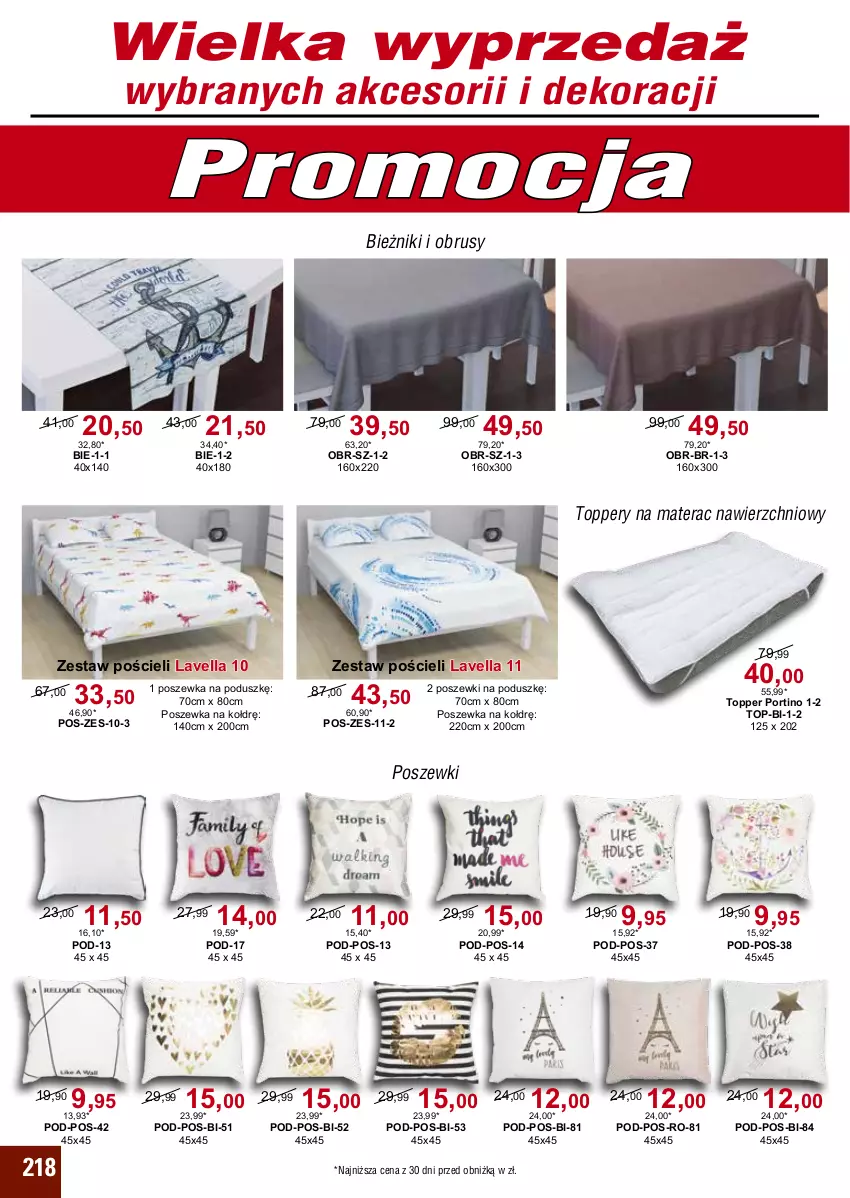 Gazetka promocyjna Bodzio - ważna 01.04 do 30.06.2024 - strona 218 - produkty: Bieżnik, Materac, Obrus, Por, Pościel, Poszewka, Tera, Top