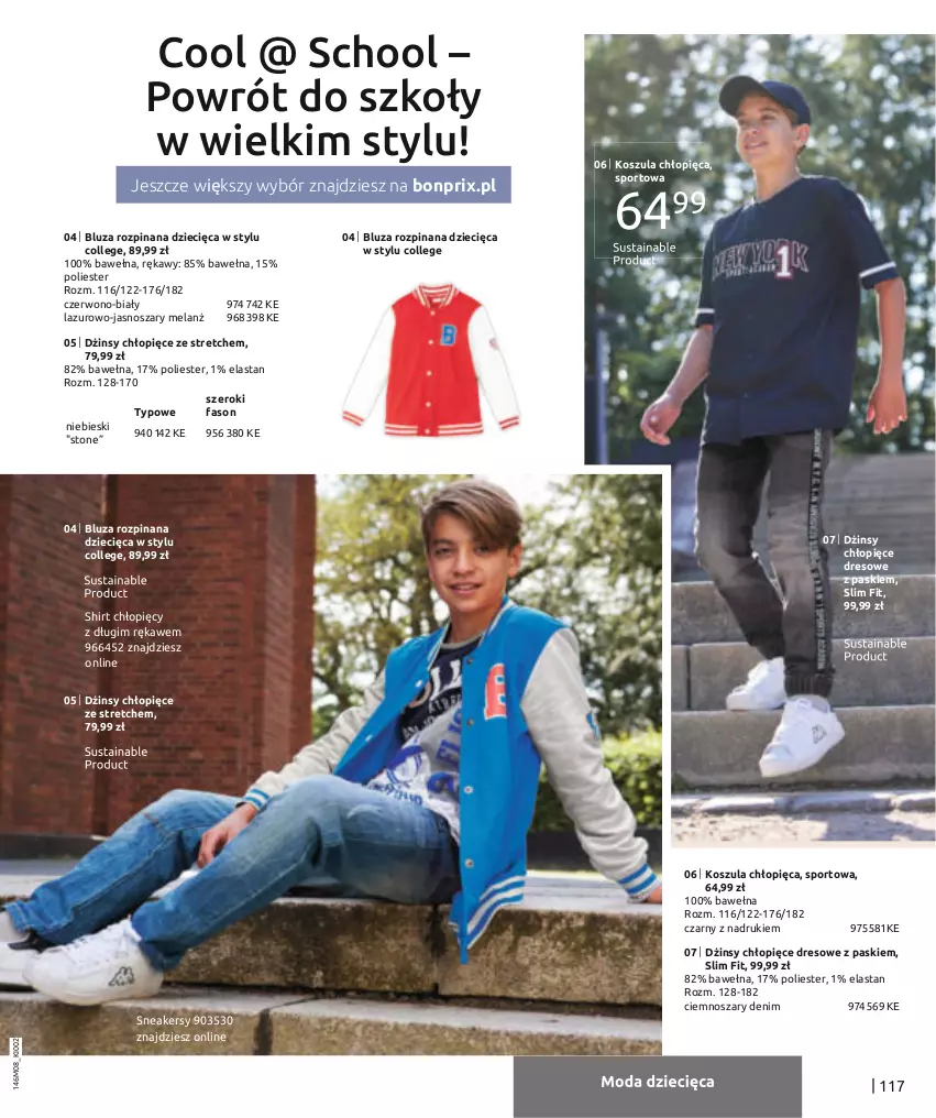 Gazetka promocyjna Bonprix - College Club - ważna 12.08.2022 do 12.02.2023 - strona 119 - produkty: Bluza, Dres, Dzieci, Dżinsy, Fa, Kosz, Koszula, Lazur, Por, Sneakersy, Sport, Wełna