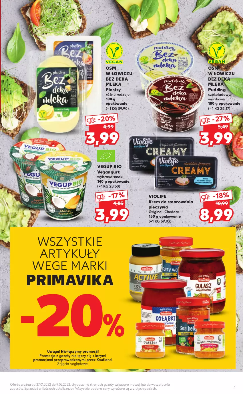 Gazetka promocyjna Kaufland - Oferta ważna  od  27.01.2022 do 09.02.2022 lub do wyczerpania zapasów - ważna 27.01 do 09.02.2022 - strona 5 - produkty: Cheddar, Gin, Krem do smarowania pieczywa, Piec, Prima, Primavika, Pudding, Vegangurt, Waga