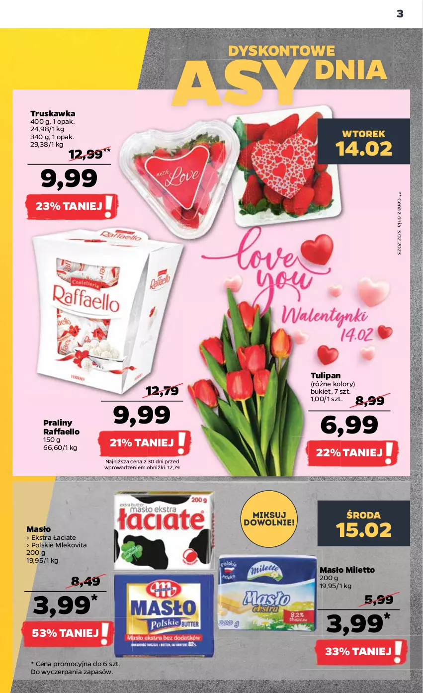 Gazetka promocyjna Netto - Artykuły spożywcze - ważna 13.02 do 18.02.2023 - strona 3 - produkty: Bukiet, Fa, Masło, Mleko, Mlekovita, Praliny, Raffaello, Tulipan