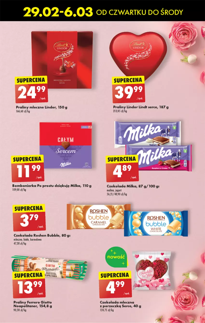 Gazetka promocyjna Biedronka - Od czwartku - ważna 29.02 do 06.03.2024 - strona 23 - produkty: Czekolada, Czekolada mleczna, Ferrero, Jogurt, Lindt, Milka, Por, Praliny, Ser