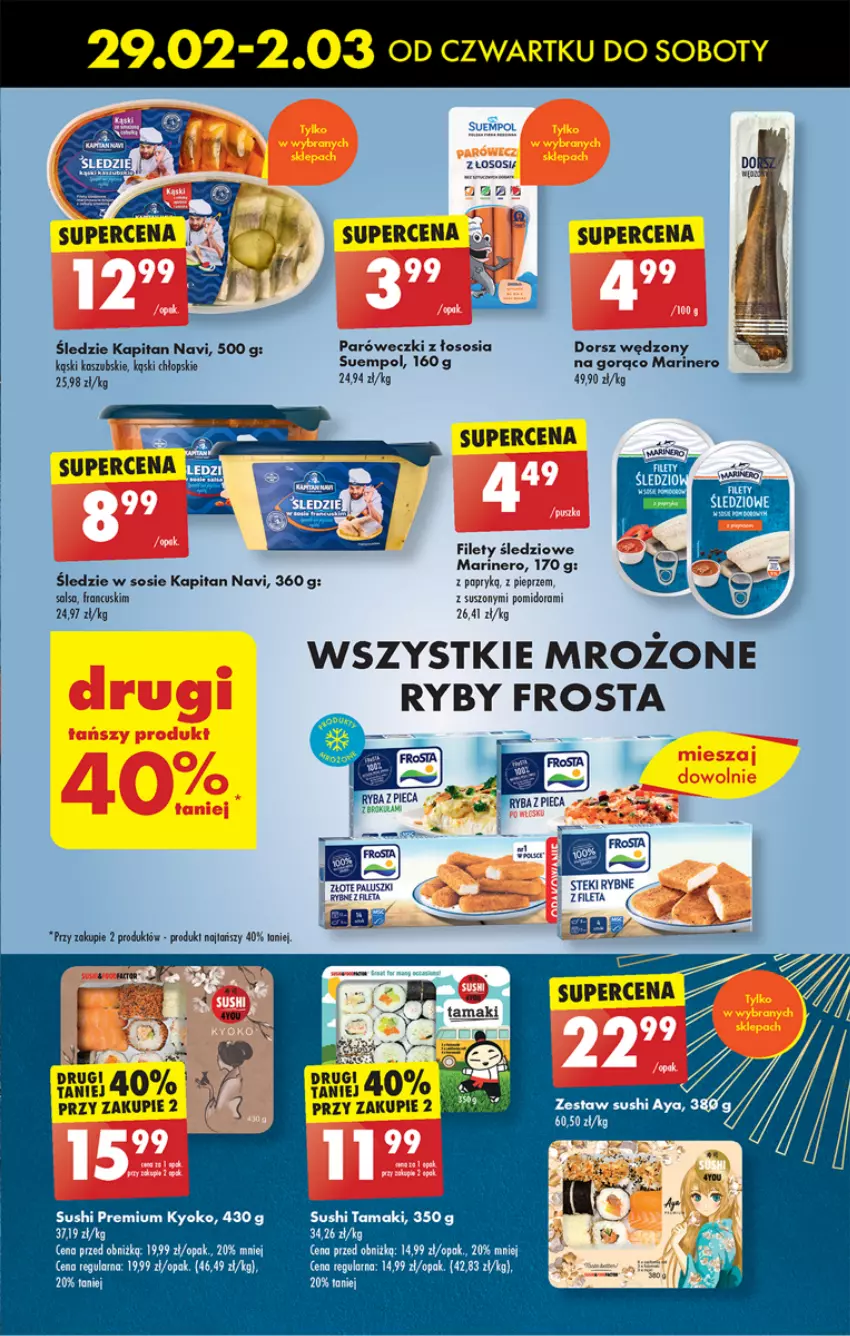 Gazetka promocyjna Biedronka - Od czwartku - ważna 29.02 do 06.03.2024 - strona 35 - produkty: Dorsz, Dorsz wędzony, Frosta, Pieprz, Salsa, Sos, Stek, Suempol, Sushi