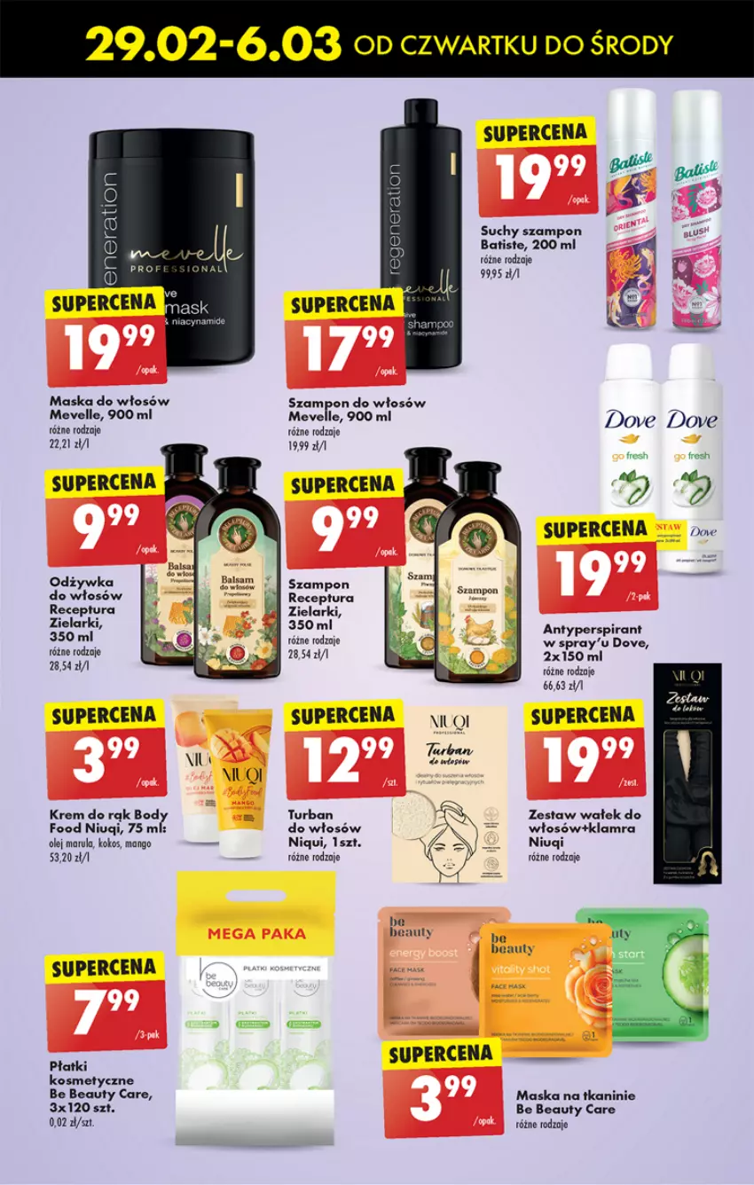 Gazetka promocyjna Biedronka - Od czwartku - ważna 29.02 do 06.03.2024 - strona 64 - produkty: Antyperspirant, Batiste, Be Be, Body, Dove, Fa, Kokos, Krem do rąk, Mango, Maska, Niuqi, Odżywka, Olej, Płatki kosmetyczne, Suchy szampon, Szampon, Wałek