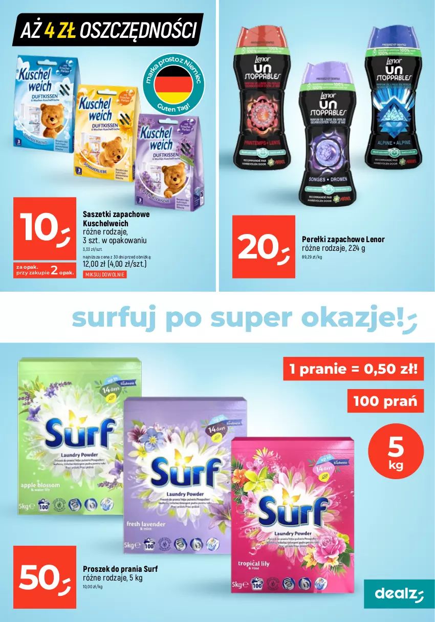 Gazetka promocyjna Dealz - MEGACEN dla domu! - ważna 07.03 do 31.03.2024 - strona 33 - produkty: Lenor, Perełki zapachowe, Płyn do płukania, Proszek do prania, Surf