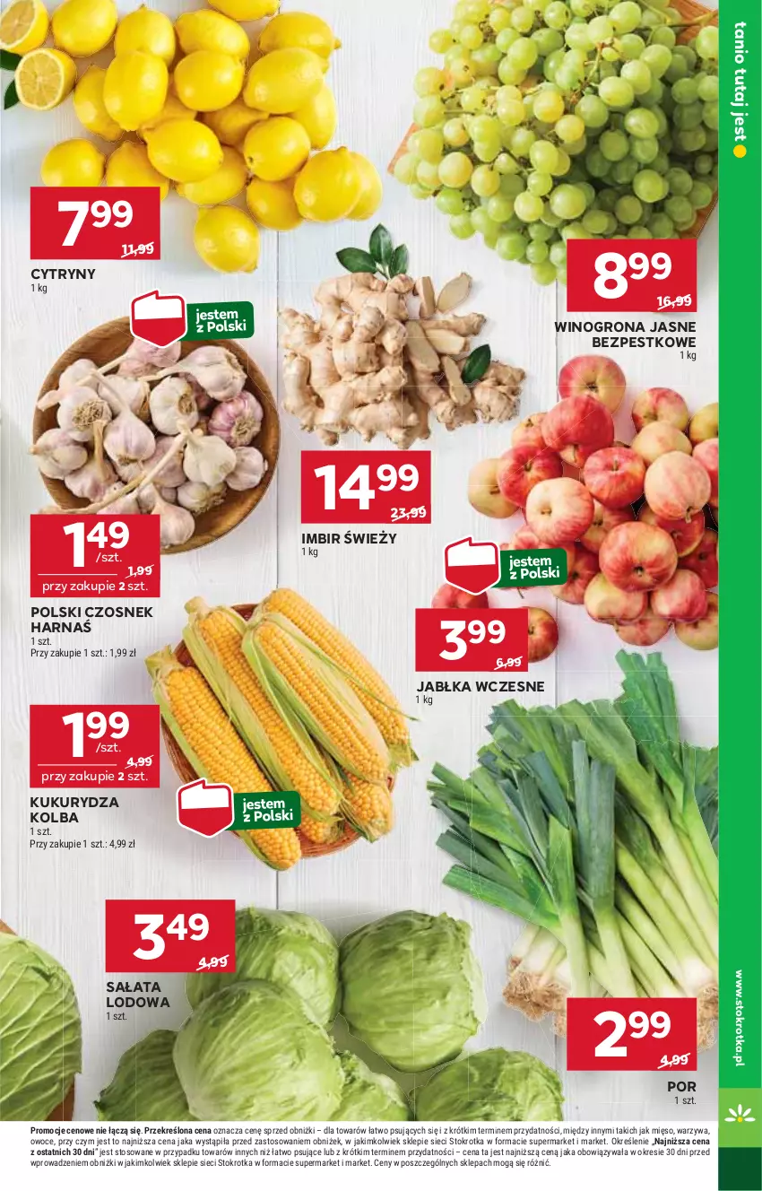 Gazetka promocyjna Stokrotka - Supermarket - ważna 18.09 do 24.09.2025 - strona 11 - produkty: Cytryny, Czosnek, Harnaś, Imbir, Jabłka, Kukurydza, Mięso, Owoce, Por, Sałat, Sałata lodowa, Warzywa, Wino, Winogrona