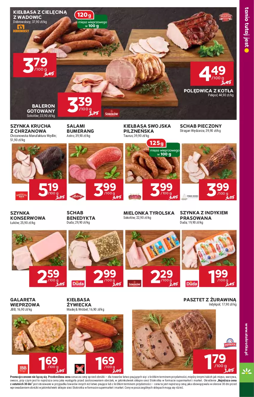 Gazetka promocyjna Stokrotka - Supermarket - ważna 18.09 do 24.09.2025 - strona 13 - produkty: Bumerang, Chrzan, Duda, Fa, Gala, Kiełbasa, Mielonka tyrolska, Mięso, Owoce, Pasztet, Pekpol, Piec, Polędwica, Salami, Schab Benedykta, Schab pieczony, Ser, Sok, Sokołów, Szynka, Szynka konserwowa, Warzywa