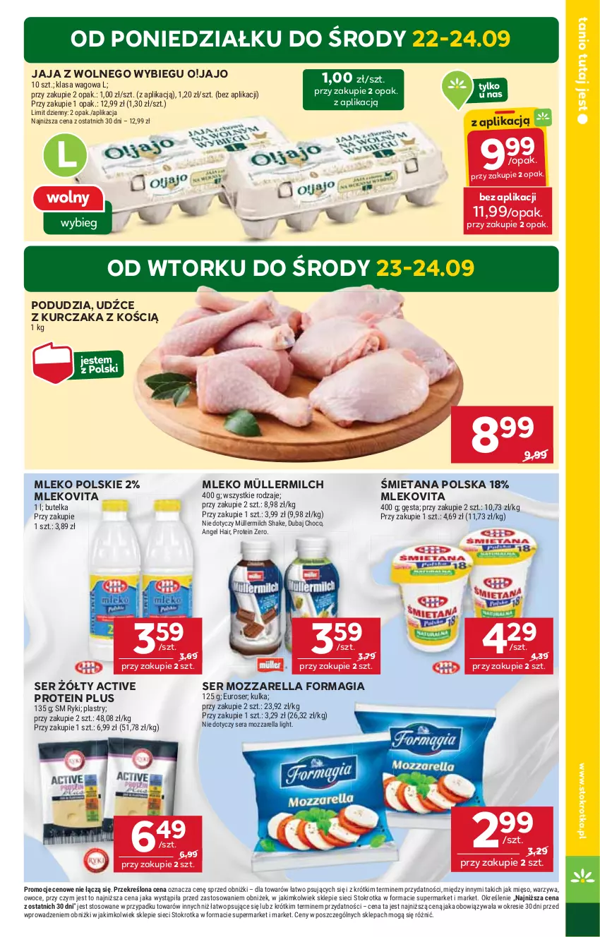 Gazetka promocyjna Stokrotka - Supermarket - ważna 18.09 do 24.09.2025 - strona 5 - produkty: Jaja, Jaja z wolnego wybiegu, Kurczak, Mięso, Mleko, Mlekovita, Mozzarella, Müller, Müllermilch, Owoce, Ser, Warzywa
