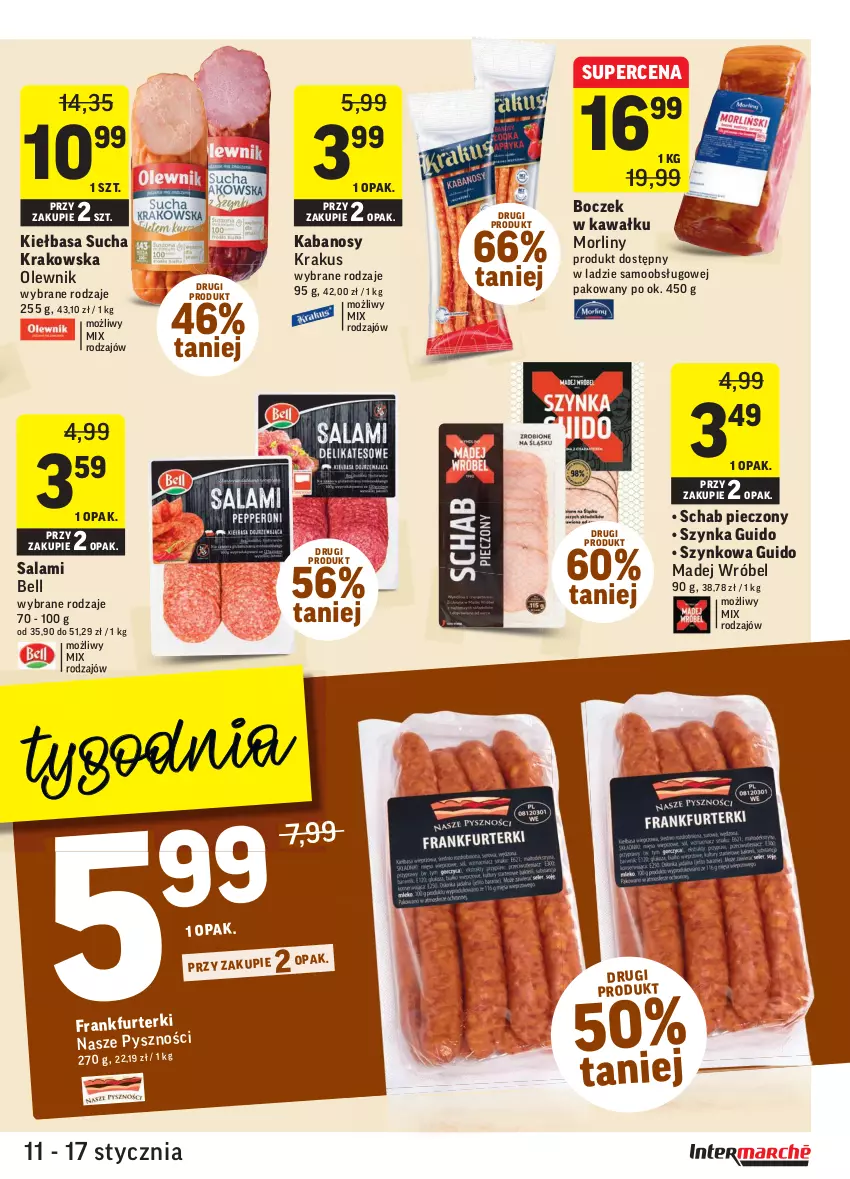 Gazetka promocyjna Intermarche - ważna 11.01 do 17.01.2022 - strona 13 - produkty: Bell, Boczek, Kabanos, Kawa, Kiełbasa, Krakus, Madej Wróbel, Morliny, Olewnik, Piec, Salami, Schab pieczony, Szynka