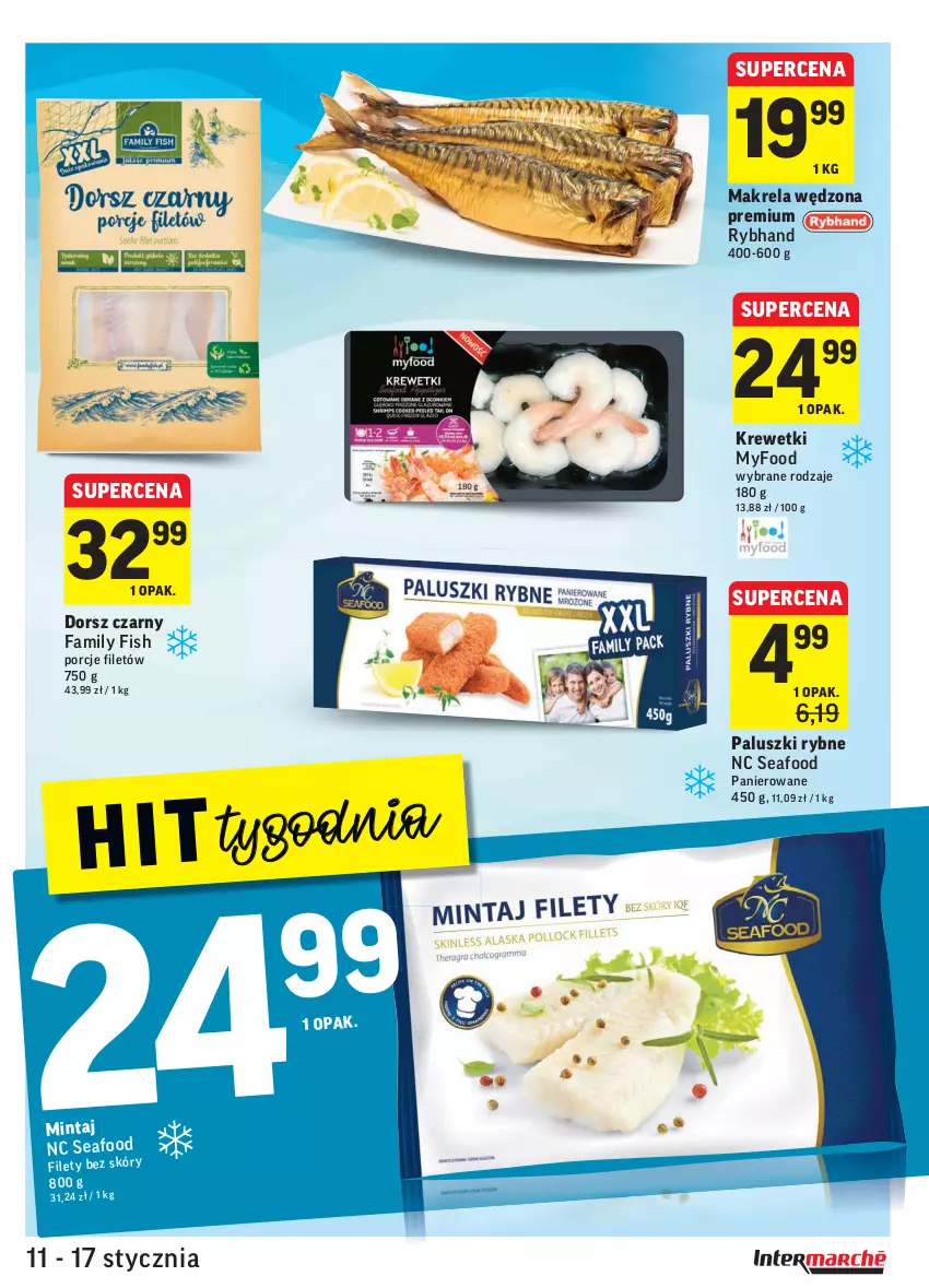 Gazetka promocyjna Intermarche - ważna 11.01 do 17.01.2022 - strona 17 - produkty: Dorsz, Fa, Krewetki, Mintaj, Paluszki rybne, Por