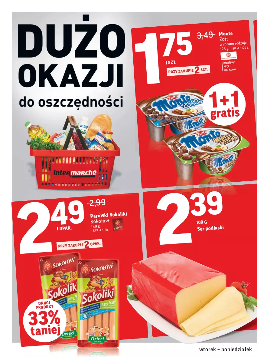 Gazetka promocyjna Intermarche - ważna 11.01 do 17.01.2022 - strona 2 - produkty: Monte, Parówki, Parówki sokoliki, Podlaski, Ser, Sok, Zott