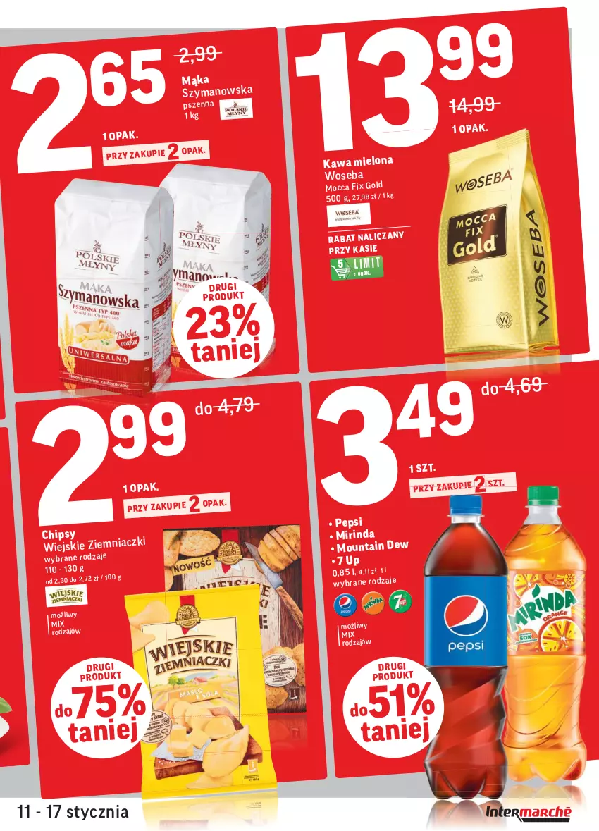 Gazetka promocyjna Intermarche - ważna 11.01 do 17.01.2022 - strona 3 - produkty: Chipsy, Kawa, Kawa mielona, Mąka, Mirinda, Pepsi, Woseba