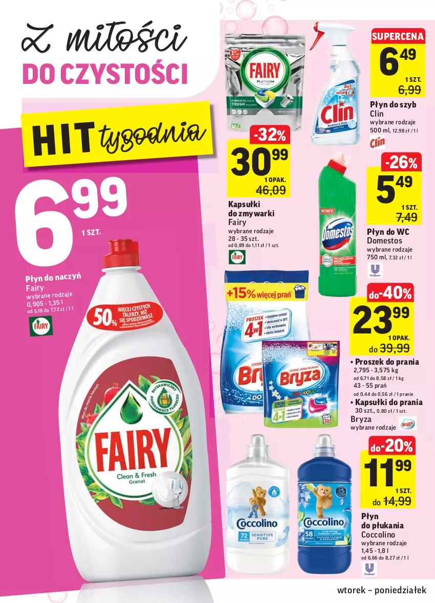 Gazetka promocyjna Intermarche - ważna 11.01 do 17.01.2022 - strona 34 - produkty: Bryza, Clin, Coccolino, Domestos, Fa, Fairy, Kapsułki do prania, Płyn do płukania, Płyn do szyb, Płyn do wc, Proszek do prania, Zmywarki