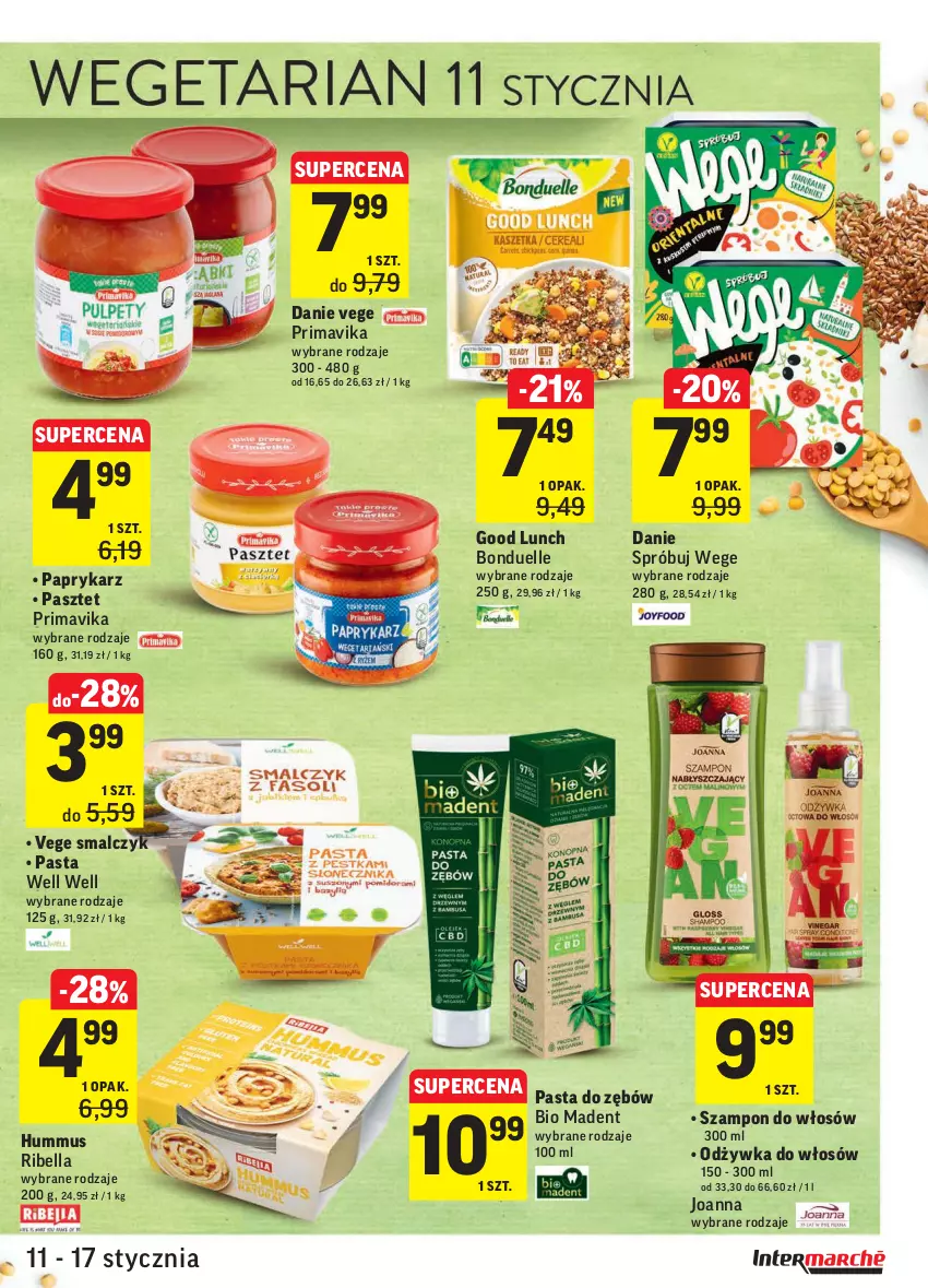 Gazetka promocyjna Intermarche - ważna 11.01 do 17.01.2022 - strona 7 - produkty: Bell, Bella, Bonduelle, Hummus, Joanna, Mus, Odżywka, Papryka, Paprykarz, Pasta do zębów, Pasztet, Prima, Primavika, Szampon