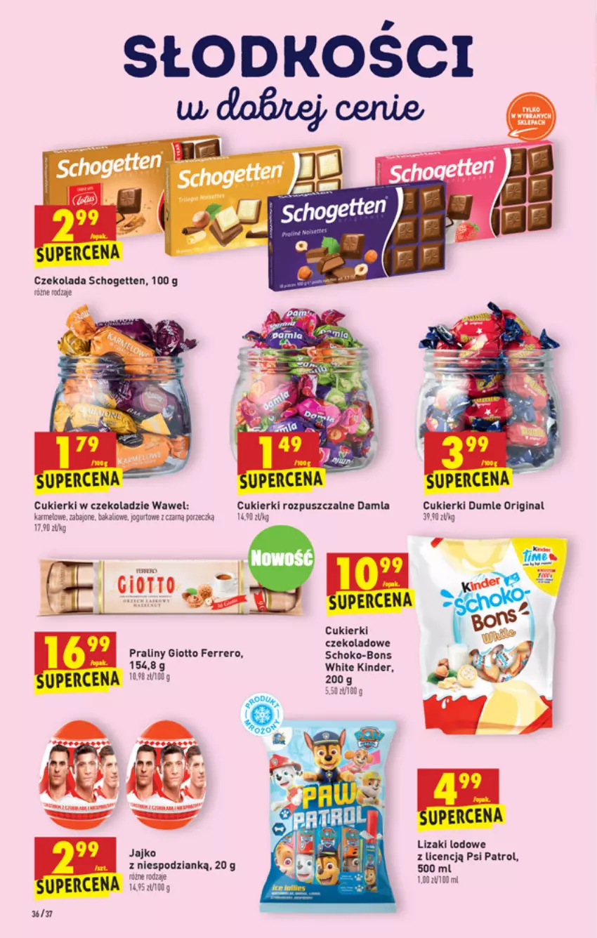 Gazetka promocyjna Biedronka - W tym tygodniu - ważna 10.06 do 16.06.2021 - strona 36 - produkty: Cukier, Cukierki, Cukierki czekoladowe, Czekolada, Ferrero, Gin, Kinder, Lizaki, Por, Praliny, Psi Patrol, Wawel