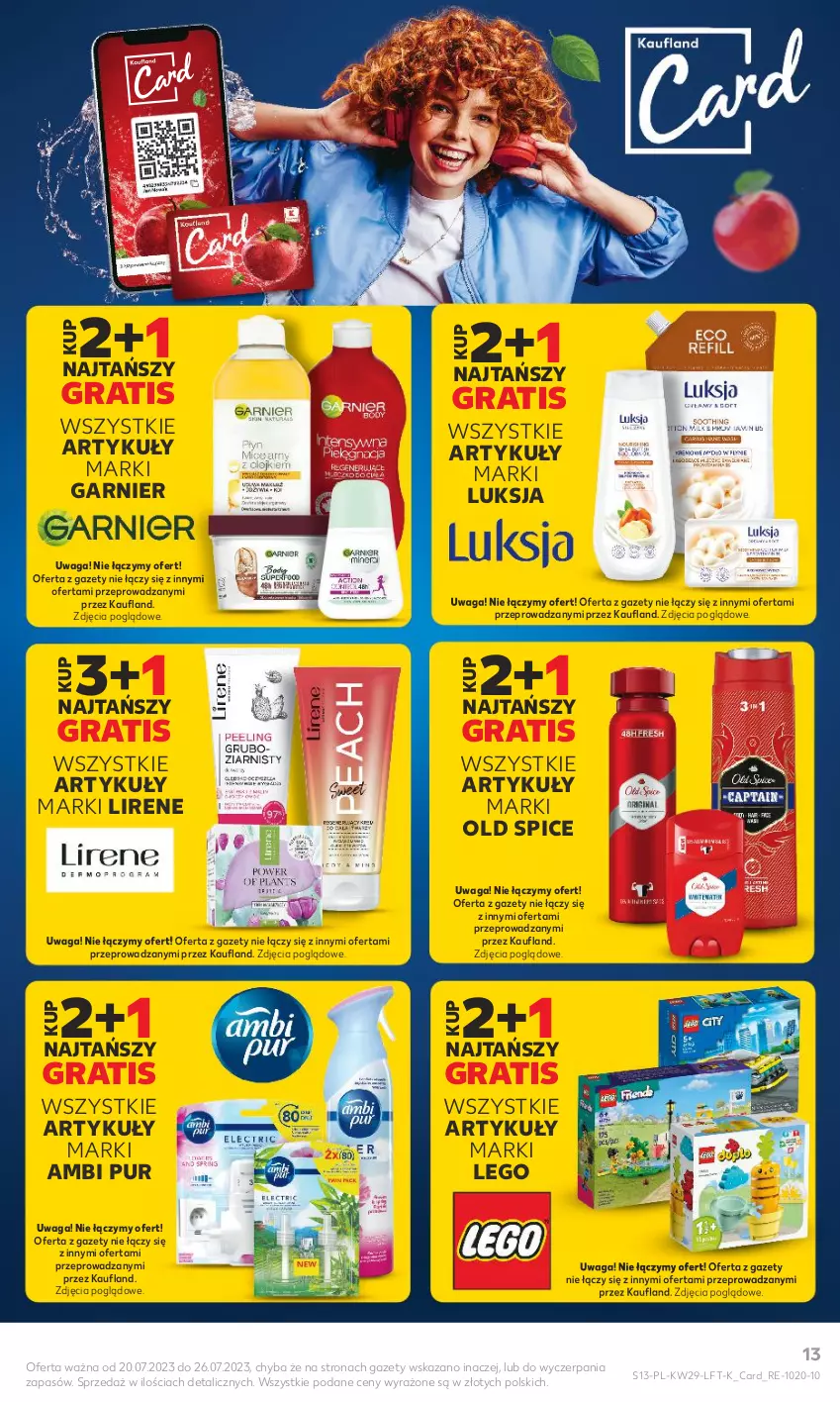 Gazetka promocyjna Kaufland - Gazetka tygodnia - ważna 20.07 do 26.07.2023 - strona 13 - produkty: Ambi Pur, Garnier, Gra, LEGO, Lirene, Luksja, Old Spice, Pur, Waga