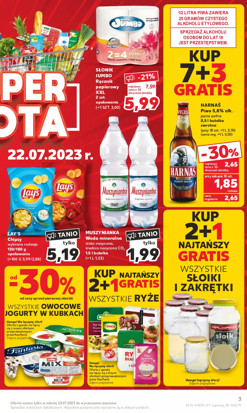 Gazetka promocyjna Kaufland - Gazetka tygodnia - ważna 20.07 do 26.07.2023 - strona 3 - produkty: Chipsy, Gra, Harnaś, Jogurt, Mus, Muszynianka, O nas, Papier, Piwa, Piwo, Ręcznik, Ryż, Waga, Woda, Woda mineralna