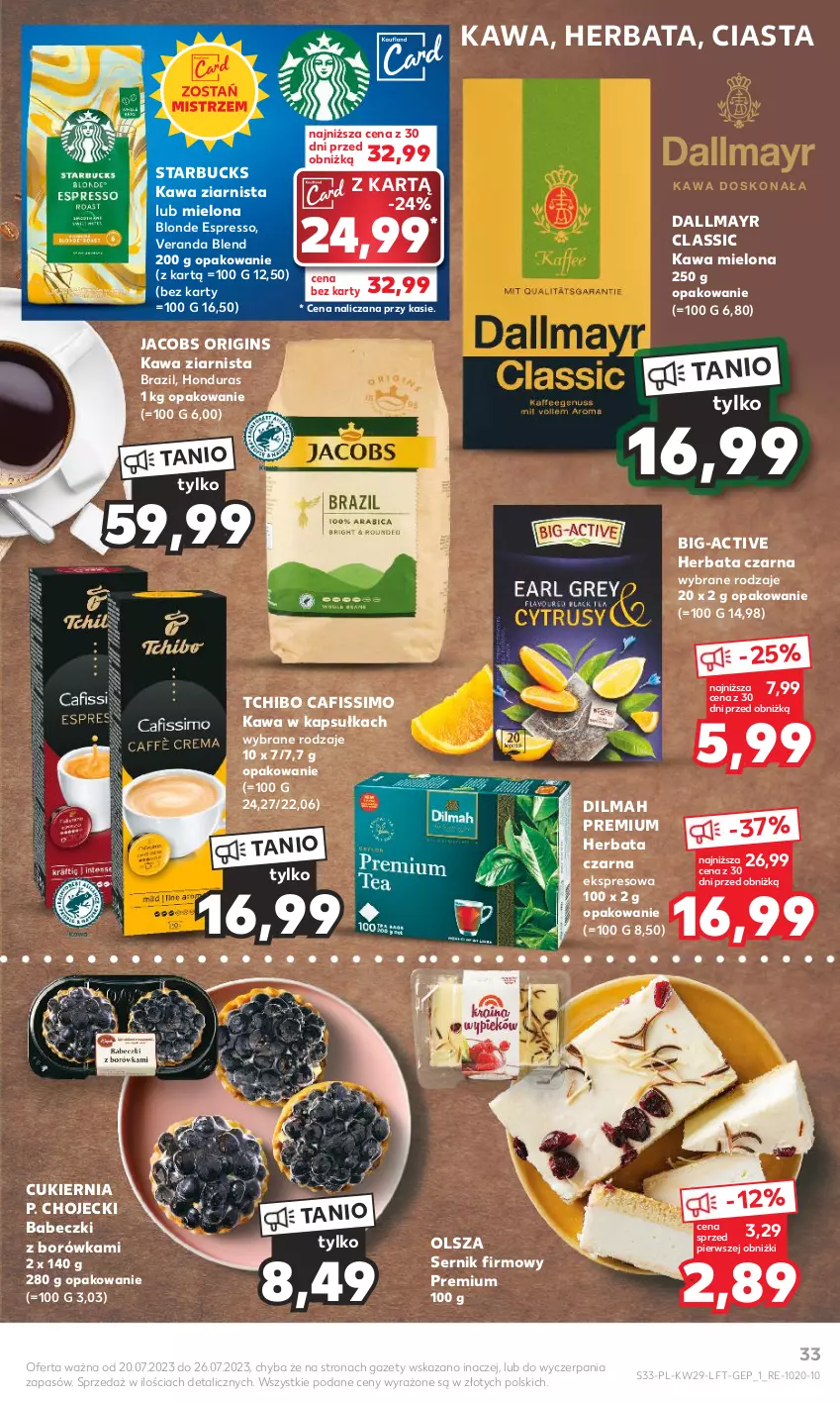 Gazetka promocyjna Kaufland - Gazetka tygodnia - ważna 20.07 do 26.07.2023 - strona 33 - produkty: Babeczki, Borówka, Cafissimo, Cukier, Dallmayr, Dilmah, Gin, Herbata, Herbata czarna, Jacobs, Kawa, Kawa mielona, Kawa ziarnista, Ser, Tchibo