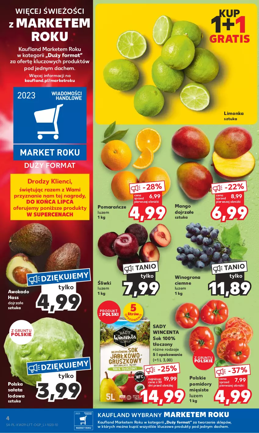 Gazetka promocyjna Kaufland - Gazetka tygodnia - ważna 20.07 do 26.07.2023 - strona 4 - produkty: Gra, Grunt, Limonka, Mango, Pomarańcze, Pomidory, Sałat, Sałata lodowa, Sok, Wino, Winogrona