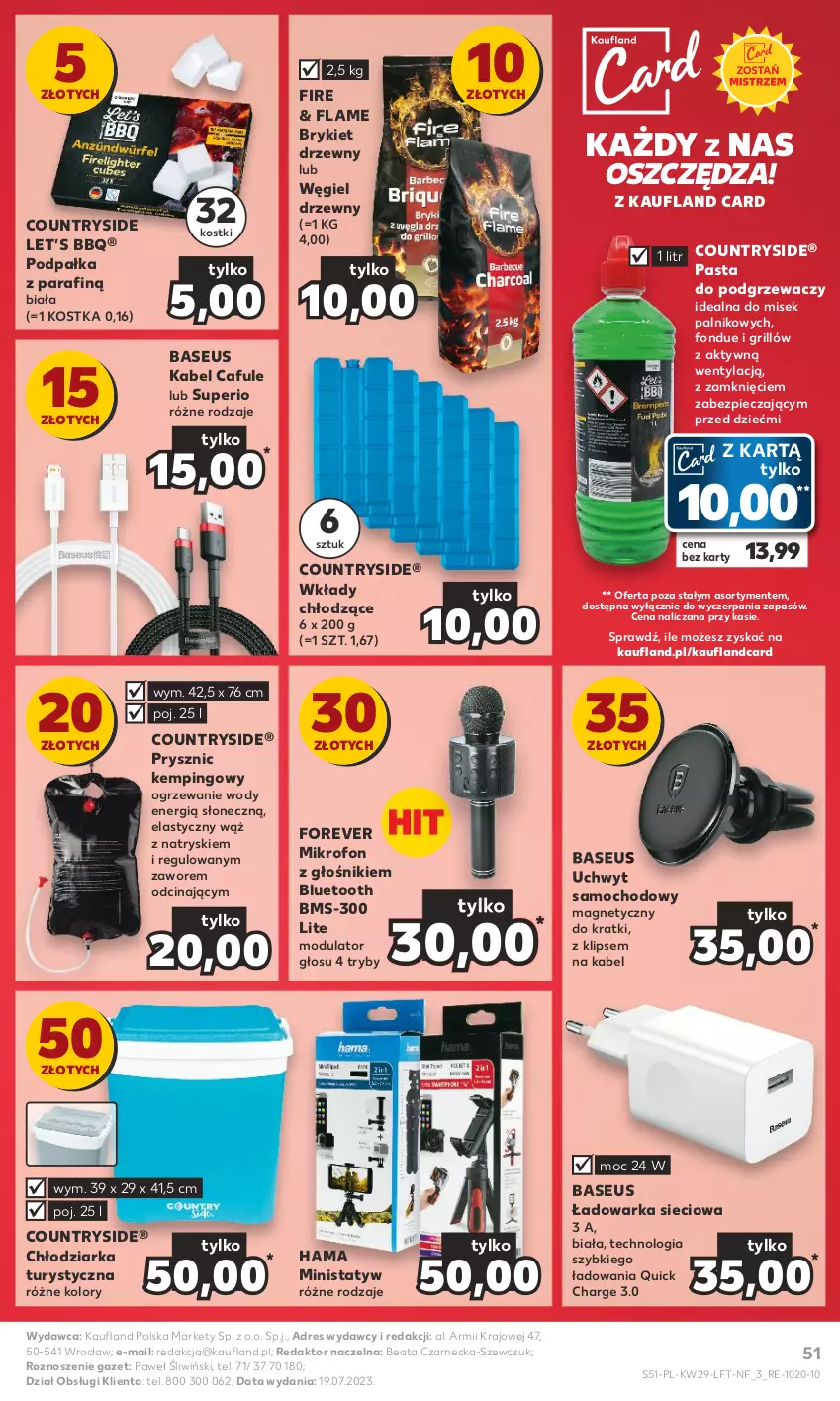 Gazetka promocyjna Kaufland - Gazetka tygodnia - ważna 20.07 do 26.07.2023 - strona 51 - produkty: Brykiet drzewny, Chłodziarka, Dres, Fondue, Głośnik, Grill, Hama, Mikrofon, Ogrzewanie, Piec, Warka, Węgiel drzewny