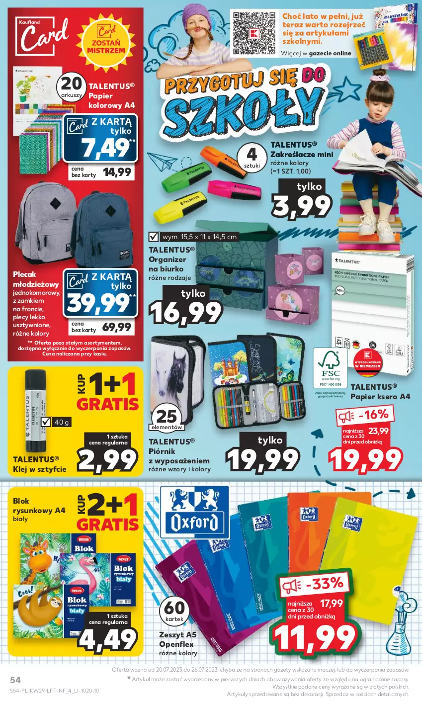 Gazetka promocyjna Kaufland - Gazetka tygodnia - ważna 20.07 do 26.07.2023 - strona 54 - produkty: Biurko, Gra, Klej, Organizer, Papier, Piórnik, Plecak, Ser, Tera